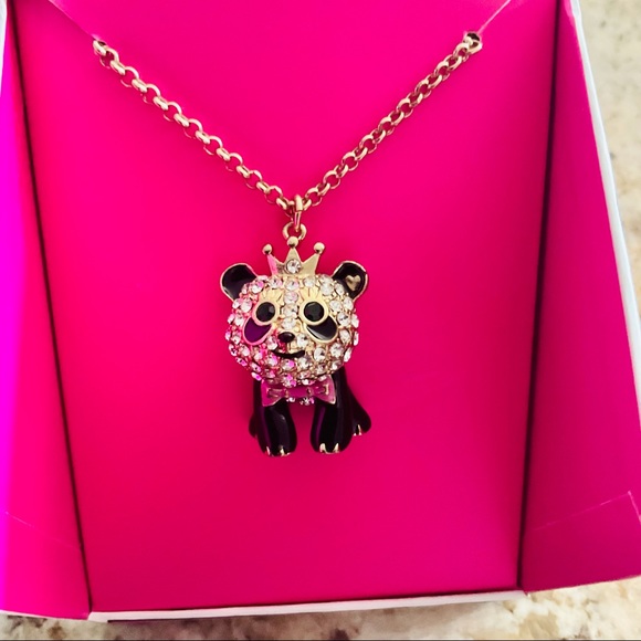 RARE Betsey Johnson Designed Crystal Panda Necklace ✨ Y2K VTG Original Gift Box - Picture 2 of 3